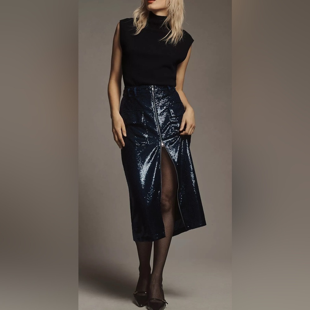 NEW Anthropologie Maeve Sequin Utility Midi Skirt 4